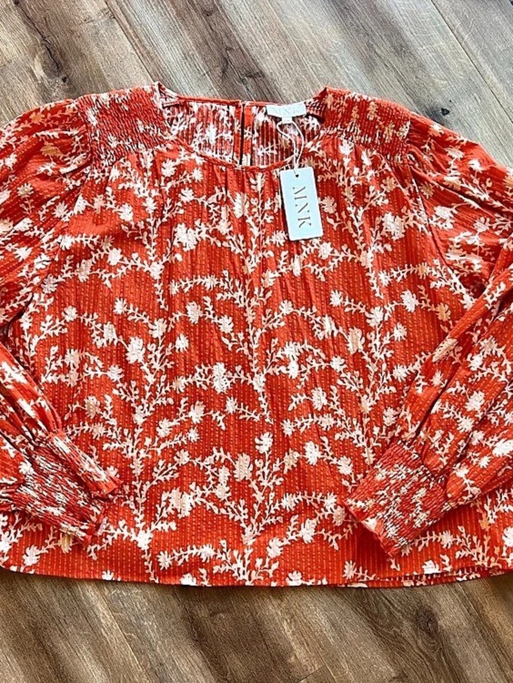 NWT Size XL Floral 100% Cotton Long-Sleeve Blouse Orange & White